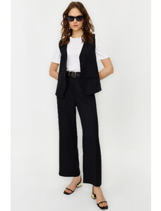 Trendyol Black Linen Look Stylish Vest Trousers Woven Bottom Top Set