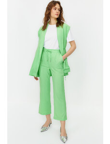 Trendyol Green Internal Tie Linen Look Kimono-Trousers Woven Suit