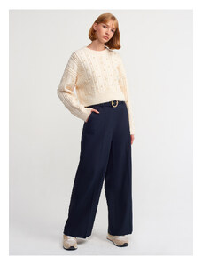 Dilvin 71197 Culotte Trousers with Faux Pearl Belt-Navy Blue