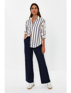 Trendyol Navy Blue Straight / Straight Cut Woven Trousers with Elastic Waist