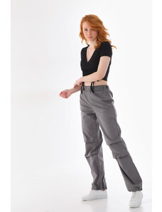 BİKELİFE Women's Gray Stoppered Parachute Trousers