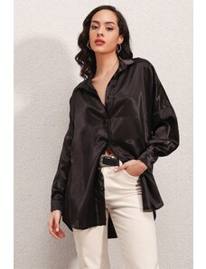 Bigdart 3985 Oversized Satin Shirt - Black