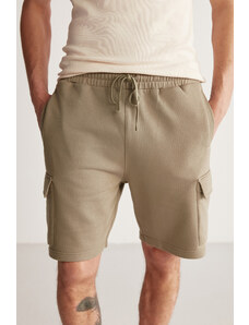 GRIMELANGE Lionel Men's Comfort Fit Khaki Shorts with Cargo Pocket and Elastic Wais