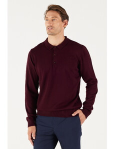 ALTINYILDIZ CLASSICS Men's Claret Red Anti-Pilling Anti-Pilling Fabric Standard Fit Normal Cut Polo Collar Knitwear Sweater.