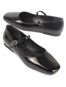 Capone Outfitters Blunt Toe Banded Margin Jane Patent Leather Black Women's Ballerinas