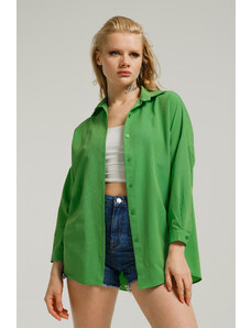 armonika Women's Grass Green Oversize Long Basic Shirt