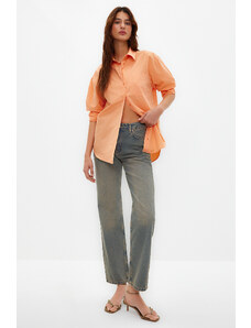 Trendyol Light Orange Single Pocket Boyfriend Woven Cotton Shirt