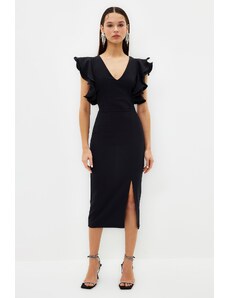 Trendyol Black Ruffle Detailed Elegant Evening Dress