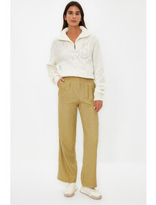 Trendyol Light Khaki Wide Leg Pleated Woven Trousers