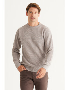 AC&Co / Altınyıldız Classics Men's Bronze-gray Standard Fit Regular Fit Crew Neck Patterned Knitwear Sweater