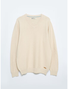 Big Star Man's V-neck Sweater 161038 Beige Wool-801