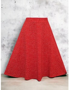 ŠatySukně Červená půlkolová sukně do pasu AGÁTA, drobné bílé puntíčky
