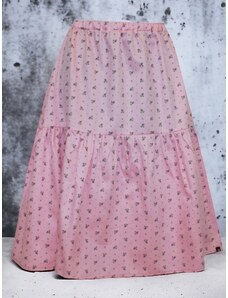 ŠatySukně Světle růžová letní dlouhá volánová sukně z bavlněného plátna, drobné kvítky
