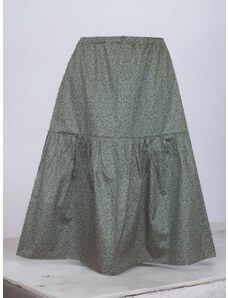 ŠatySukně Letní dlouhá volánová sukně z bavlněného plátna, drobné zelené kvítky