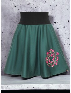 ŠatySukně Zelená půlkolová sukně HEIDY, růžové kvítky