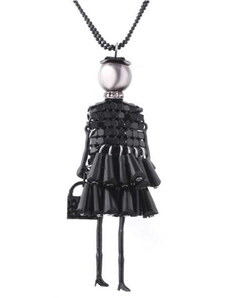 Camerazar Originální náhrdelník ve tvaru panenky, černý bižuterní kov, 78 cm