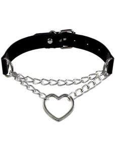 Camerazar Černý dámský náhrdelník Choker s přívěskem srdce, ekokoža a kov, obvod 42 cm