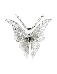 Camerazar 3D Motýlový přívěsek na náhrdelník, stříbrný, šperkařský kov, 4x4 cm