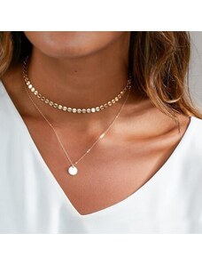 Camerazar Dvojitý Choker Náhrdelník s Mincí, Bižuterní Materiál, Délka 40-45 cm