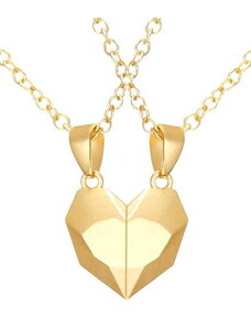 Camerazar Magnetické náhrdelníky pro páry ve tvaru srdce 2v1, zlaté barvy, délka 50+5 cm, slitina kovů