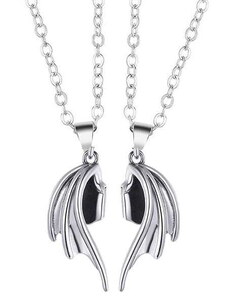 Camerazar Dvojice Magnetických Náhrdelníků Angel Wings, Stříbrná Barva, Délka 50+5 cm, Kovová Slitina