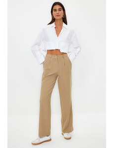 Trendyol Mink Straight Cut Woven Trousers with Elastic Waist