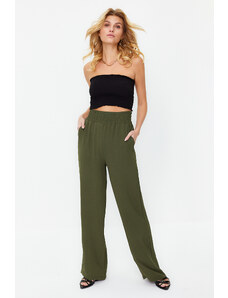 Trendyol Khaki Wide Leg/Wide Elastic Waist Woven Trousers