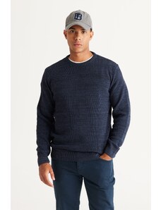 AC&Co / Altınyıldız Classics Men's Indigo-black Standard Fit Regular Fit Crew Neck Patterned Knitwear Sweater