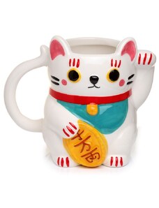 Hrnek kočka Maneki Neko pro štěstí 3D - bílá