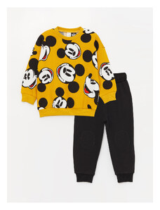 LC Waikiki Crew Neck Mickey Mouse Printed Baby Boy Pants and Sweatshirt Set 2-Pack