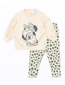 LC Waikiki Crew Neck Long Sleeve Minnie Mouse Printed Baby Girl Sweatshirt and Tights 2-Piece Set