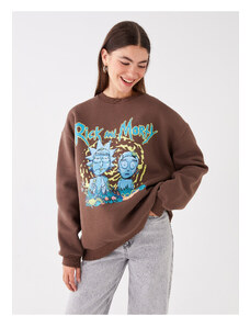 LC Waikiki Women's Crew Neck Rick and Morty Printed Long Sleeve Oversize Sweatshirt