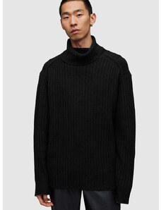 Vlněný svetr AllSaints VARID černá barva, hřejivý, s golfem