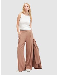 Kalhoty AllSaints ALEIDA dámské, hnědá barva, široké, high waist