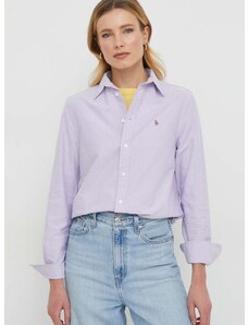 Bavlněná košile Polo Ralph Lauren fialová barva, relaxed, s klasickým límcem, 211932521