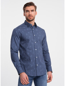 Ombre Clothing Klasická pánská bavlněná košile SLIM FIT s palmami - tmavě modrá V5 OM-SHCS-0156