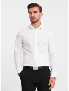 Ombre Clothing Pánská klasická bavlněná košile SLIM FIT s kotvami - bílá V3 OM-SHCS-0156