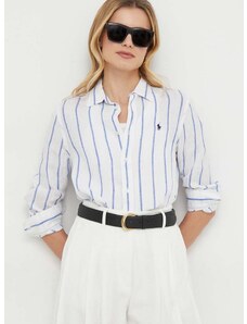 Lněná košile Polo Ralph Lauren bílá barva, relaxed, s klasickým límcem