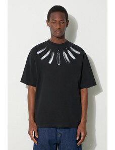 Bavlněné tričko Marcelo Burlon Collar Feathers Over černá barva, s potiskem, CMAA054S24JER0061001