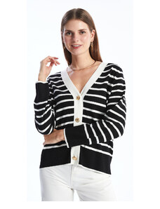 LC Waikiki Women's V-Neck Striped Long Sleeve Knitwear Cardigan