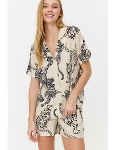 Trendyol Cream Animal Patterned Viscose Woven Pajamas Set