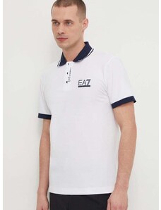 Polo tričko EA7 Emporio Armani bílá barva, s aplikací