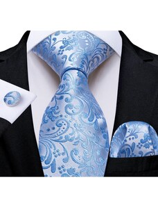 Knoflickarna.CZ Manžetové knoflíčky s kravatou světle modrá květinový vzor