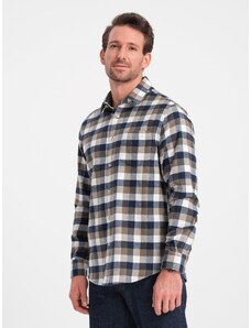Ombre Clothing Klasická pánská flanelová bavlněná kostkovaná košile - hnědá a námořnická V1 OM-SHCS-0157