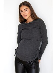 Svetrové těhotenské a kojící tričko 2v1 tmavě šedé