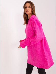 Fashionhunters Fluo růžové pletené šaty s kulatým výstřihem RUE PARIS