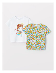 LC Waikiki Crew Neck Printed T-Shirt for Baby Girl 2-pack