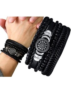 Camerazar Unisex Sada 4 Kožených Náramků Punk Black Rock, Černá/Bílá, Vnitřní Obvod 15,5-16,5 cm