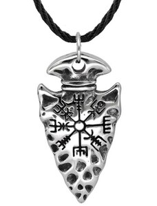 Camerazar Pánský náhrdelník se severskými symboly, stříbrná/černá barva, kovové slitiny a eko kůže, 60+5,5 cm