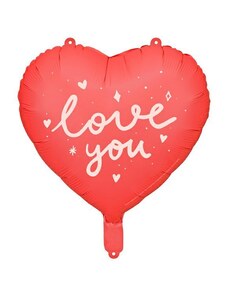 PARTYDECO Foliový balón srdce červené - I LOVE YOU - Svatba - Valentýn - 45 cm